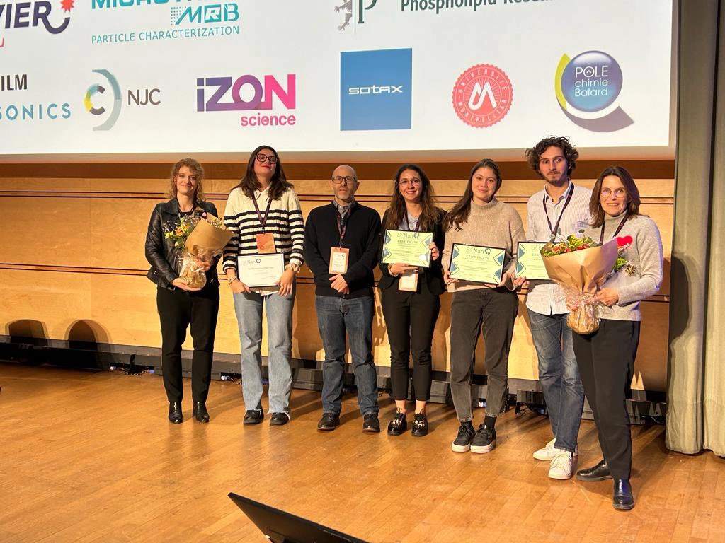 Victor LEPEINTRE et Pauline CHAVIER, Prix du meilleur Poster et Ophélie DAL PRA, Prix de la meilleure présentation au Congrès SFNano 2023 de Montpellier