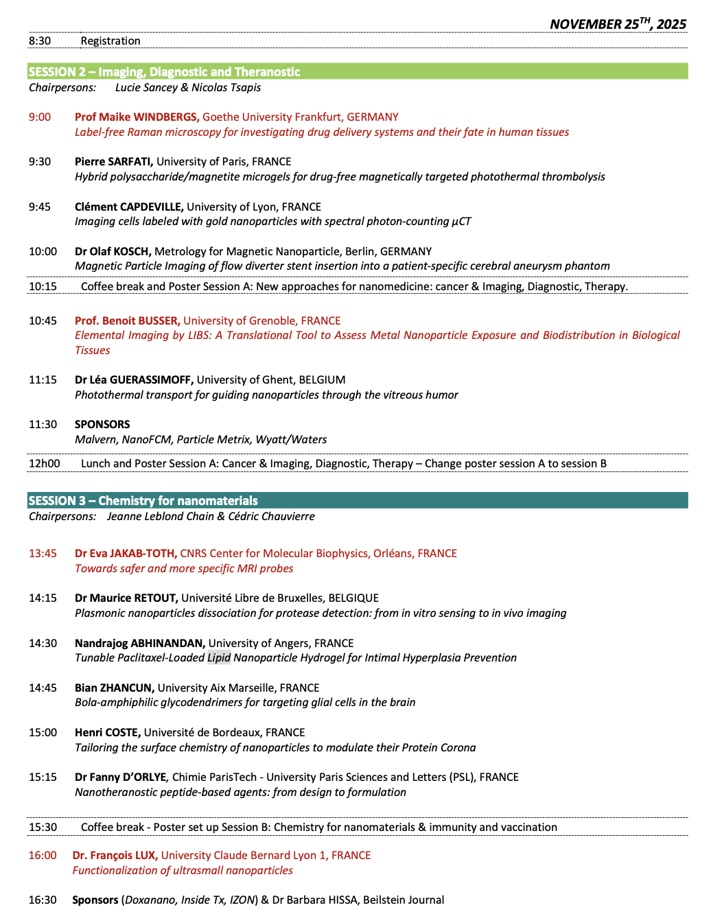 programme du mardi 25